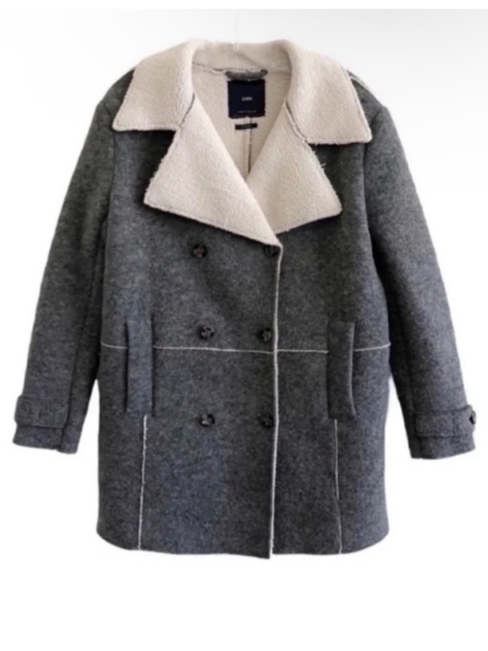 Zara Double Breasted Wool Sherpa Coat